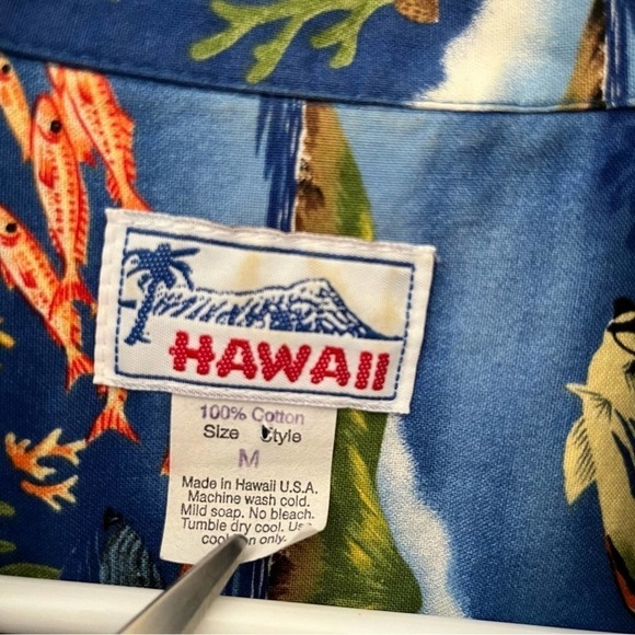 Vintage Hawaii Brand Sea Turtles Blue All Over Print Hawaiian Shirt Made In USA - Picture 3 of 5